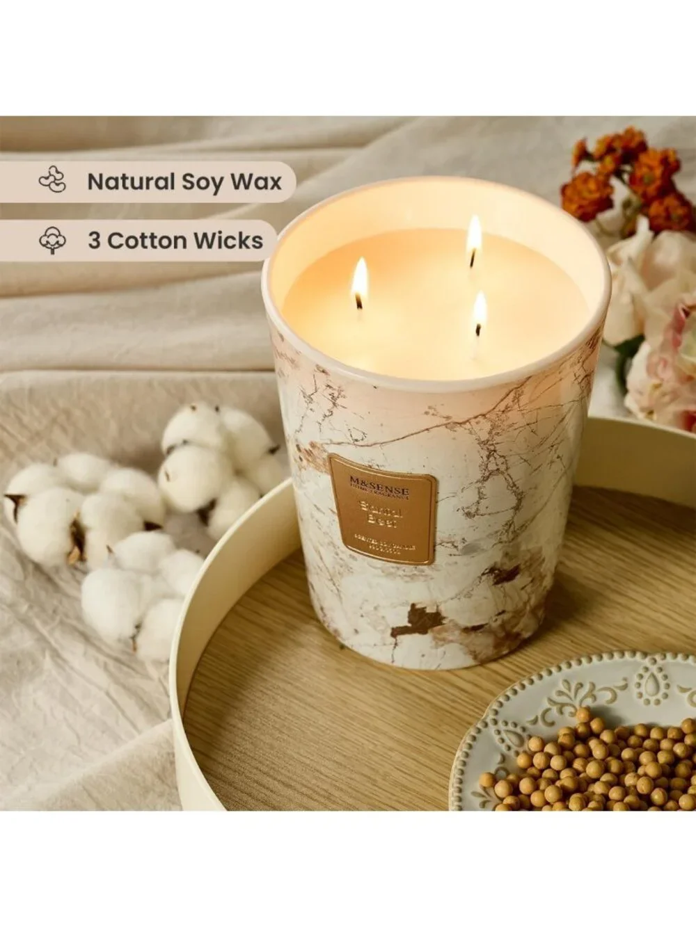 Extra Large 35oz Santal Scented 3-Wick Candle | Long Lasting Aromatherapy Decor